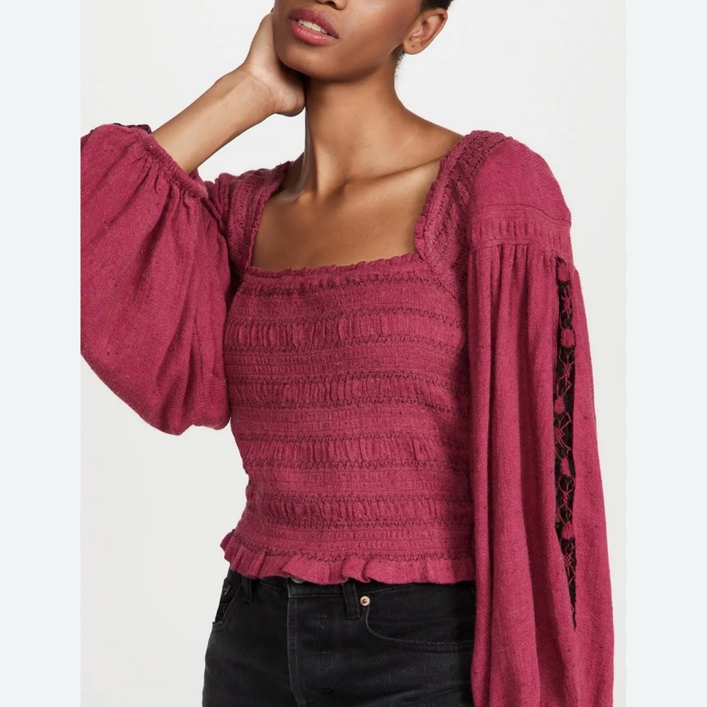 NWT Free People Maggie Embroidered Top, Rose Hypnotic, Size Medium